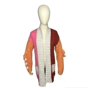 Odd Molly Color Block Fringe Cardigan Wool Blend Cardigan Size 0 (XS)